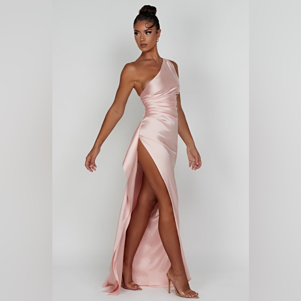 Babyboo ARIEL MAXI DRESS - BLUSH Silky Gown With High Thigh Slit Size Large